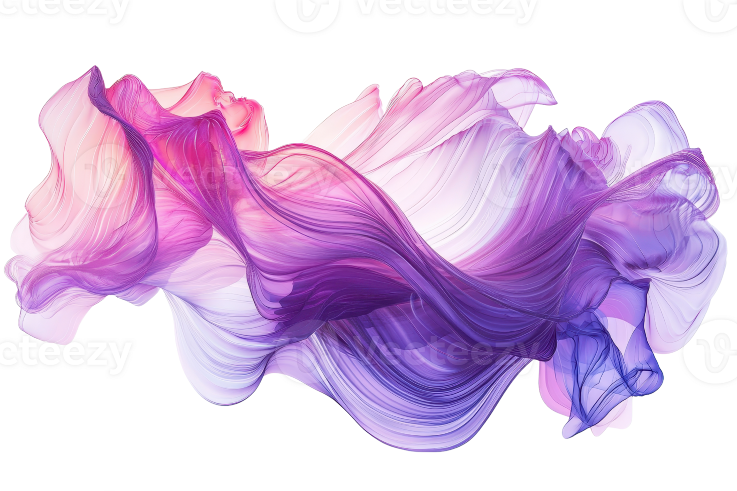 Abstract flowing purple and pink smoke or ink in water design, blending and swirling gracefully on a transparent background. png