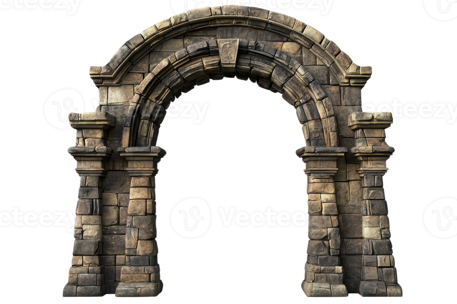 Ancient stone archway against a transparent background. showcasing intricate details and craftsmanship of historical architecture. png