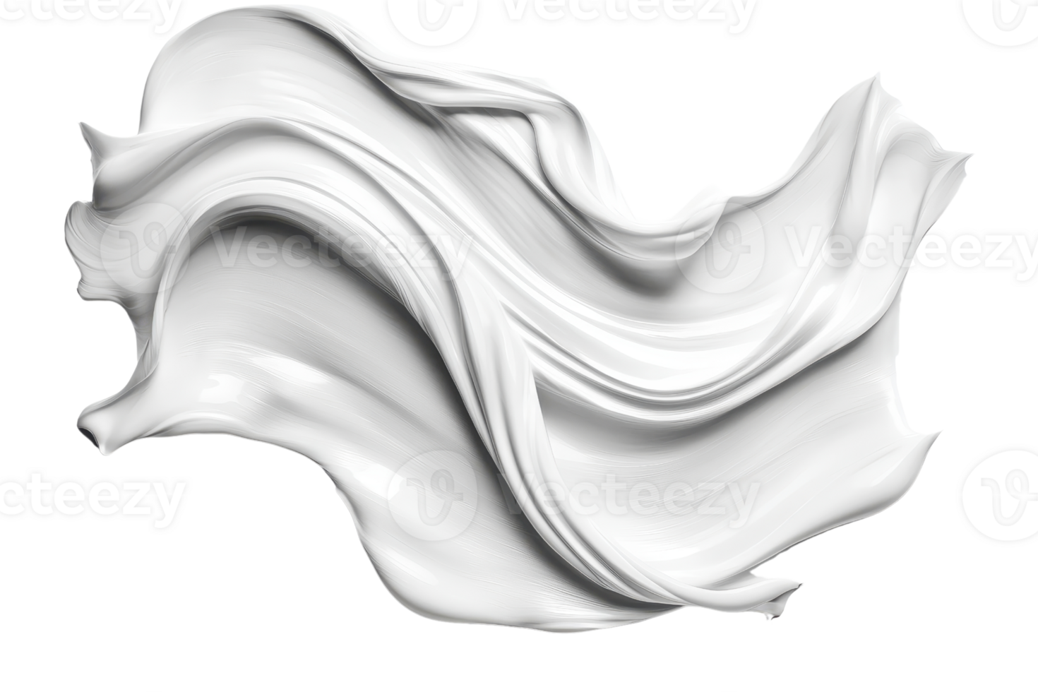 Abstract white silk-like fabric flowing in mid-air, creating elegant and smooth wave forms, isolated on a transparent background. png