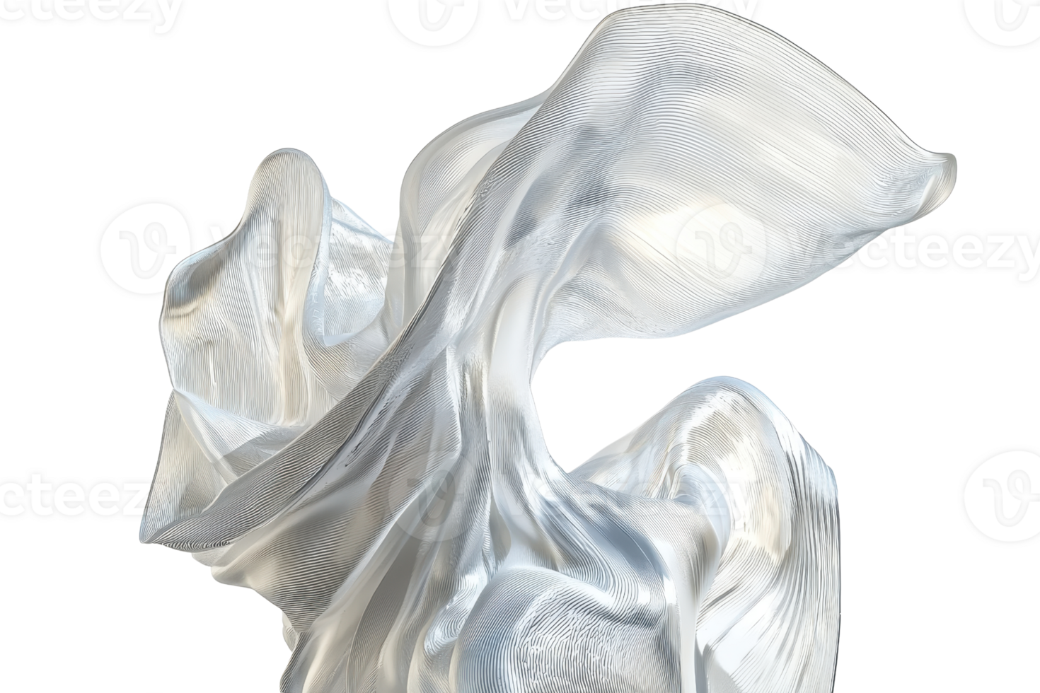 Abstract silky white fabric in motion, isolated on transparent background. Elegant and flowing textile design for backgrounds and projects. png