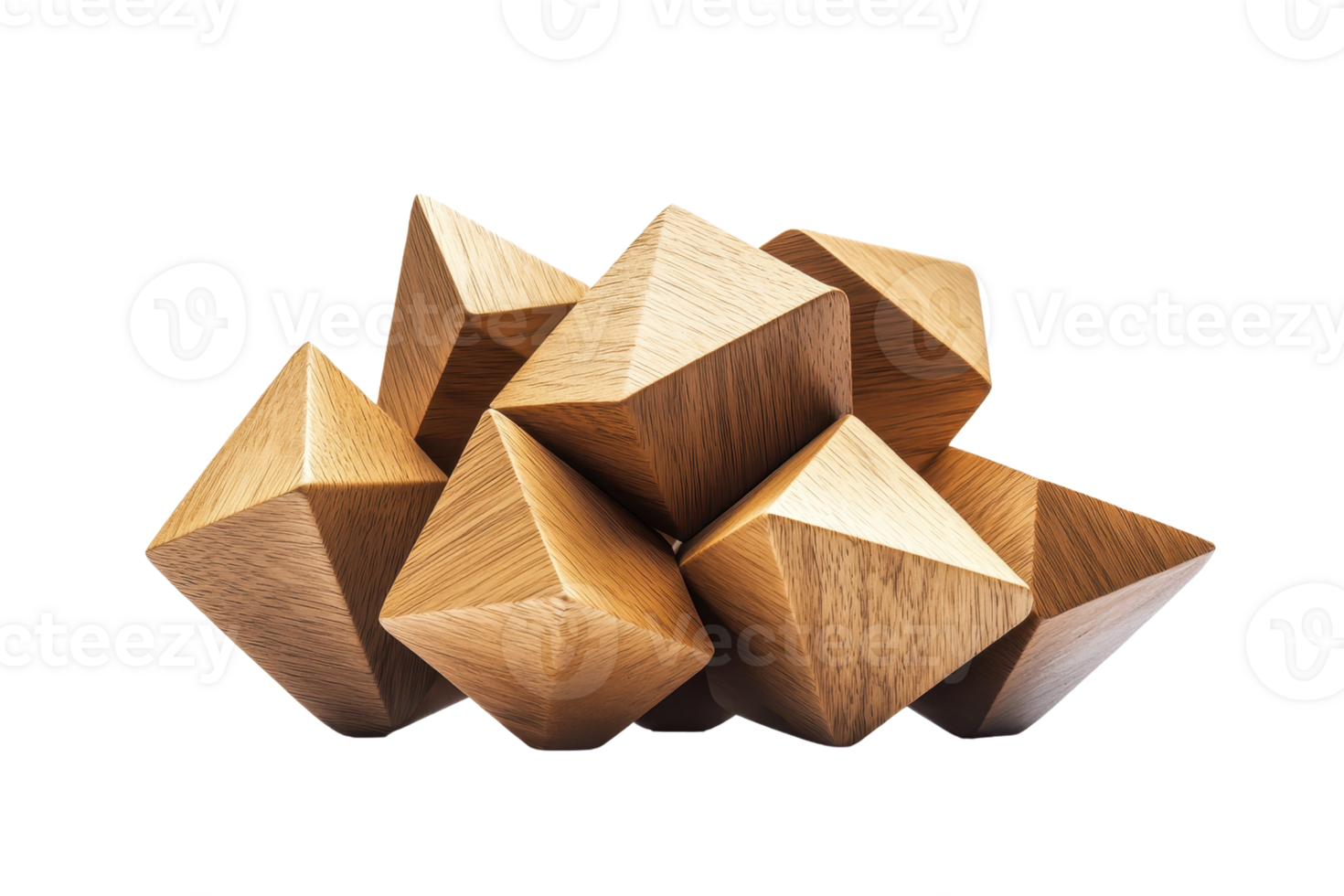 Abstract wooden geometric shapes stacked together isolated on a transparent background. showcasing modern design and natural materials. png
