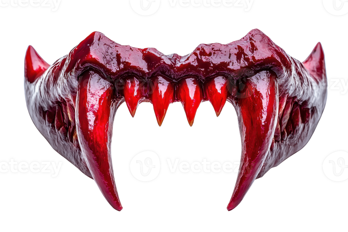 Close-up of a blood-dripping vampire fangs isolated on a transparent background. perfect for Halloween themes and horror concepts. png