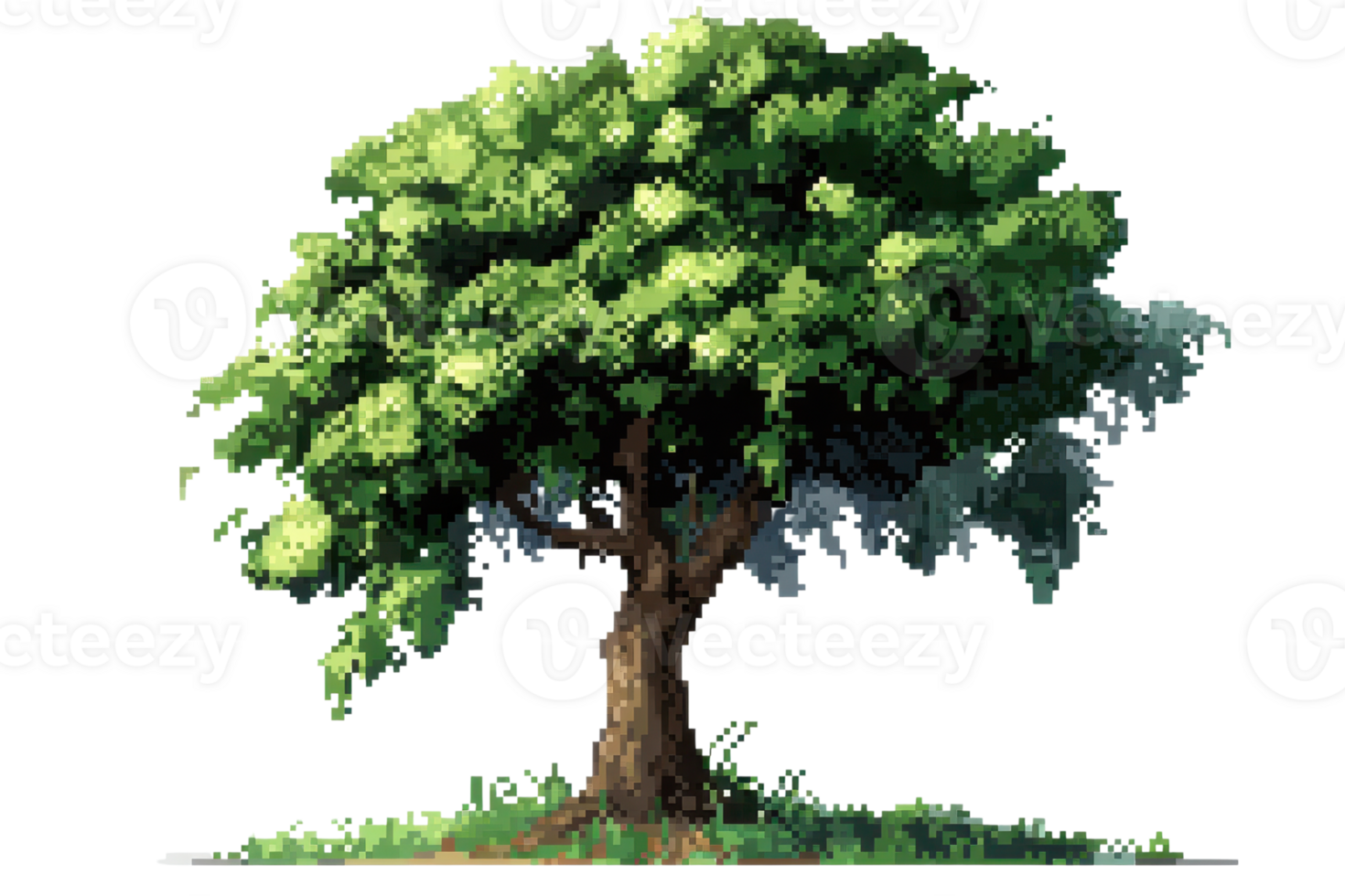 Beautiful green tree with lush foliage standing on grassy ground, isolated on transparent background. Symbol of nature and tranquility. png