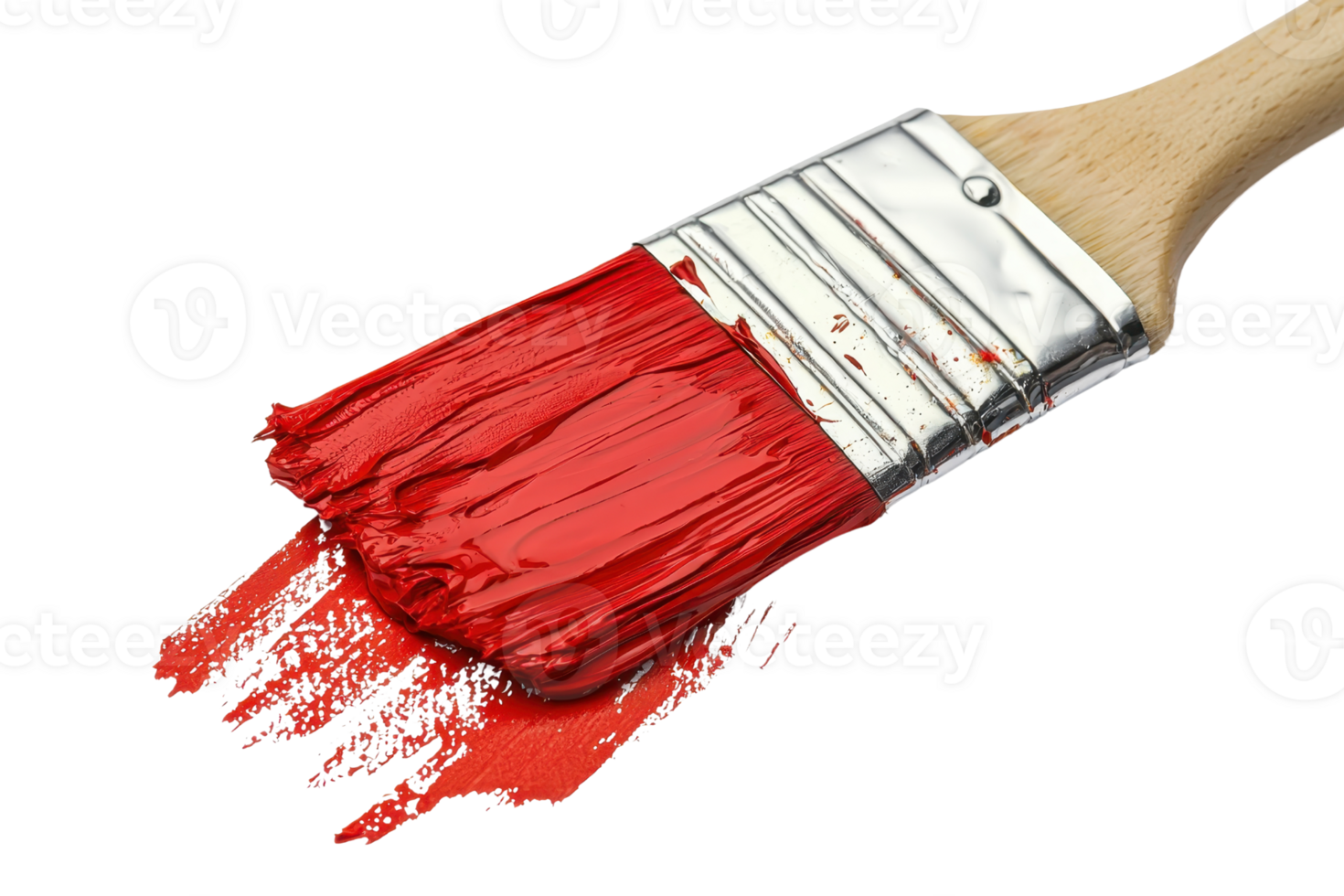 Close-up of a paintbrush with red paint, on a transparent background. perfect for art and painting concepts, DIY projects, and home decor imagery. png