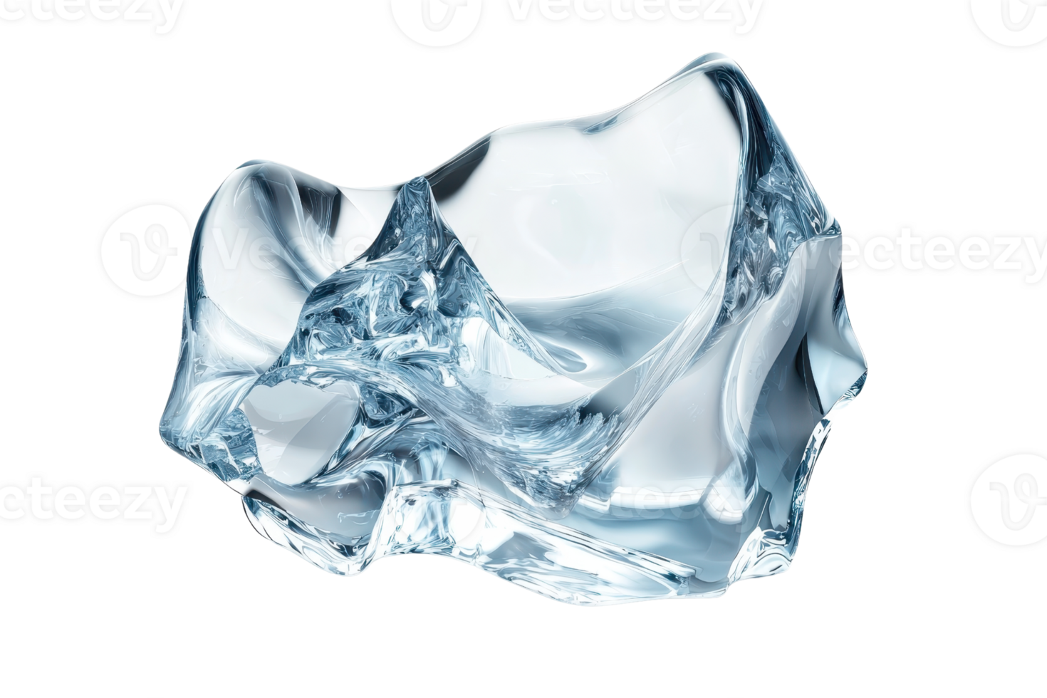 Close-up of a crystal-clear ice cube isolated on a transparent background. showcasing its unique shape and clarity. png