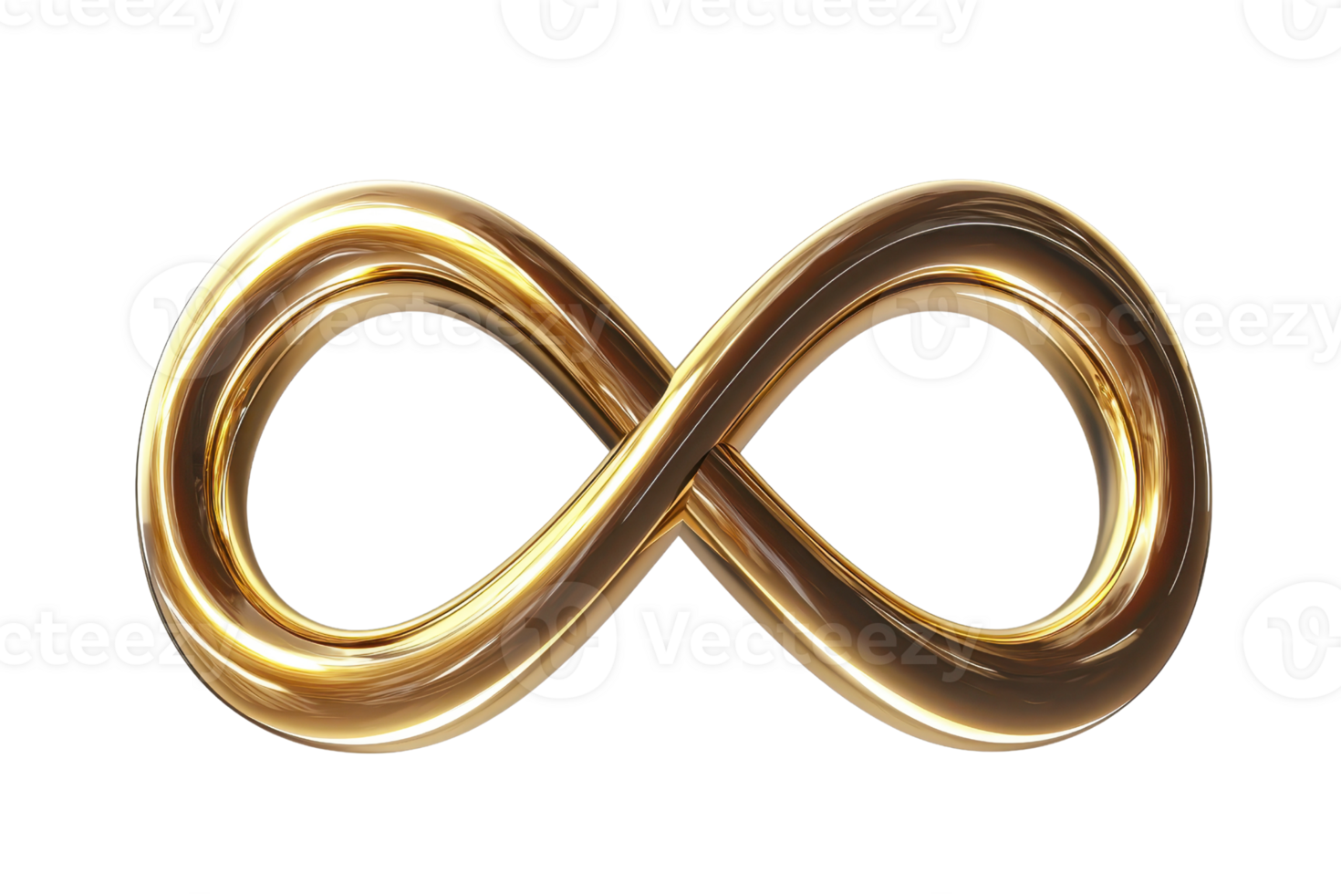 Golden infinity symbol isolated on a transparent background. representing endless possibilities and eternal concepts. png