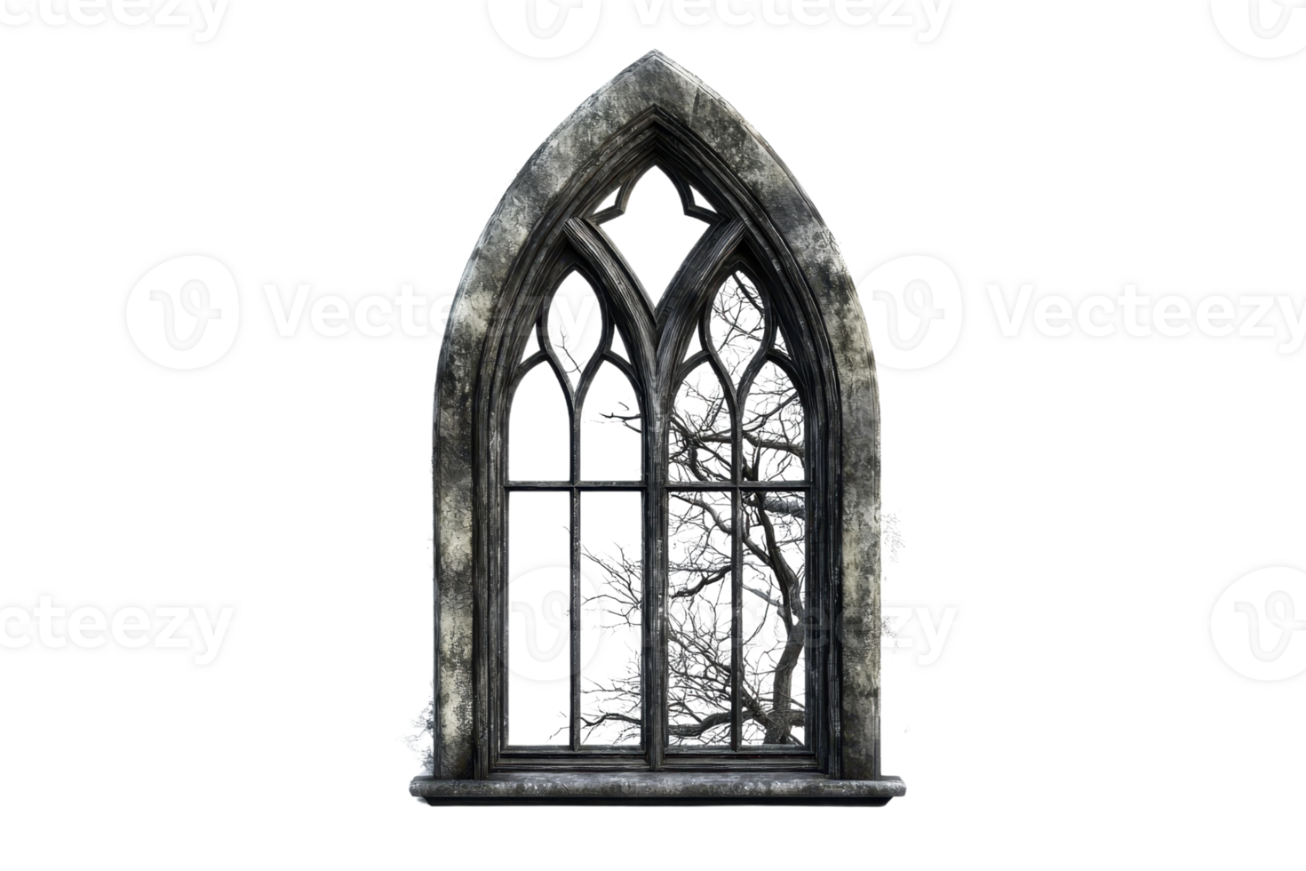 Gothic arched window frame isolated on a transparent background. Perfect for architectural and historical concepts and designs. png