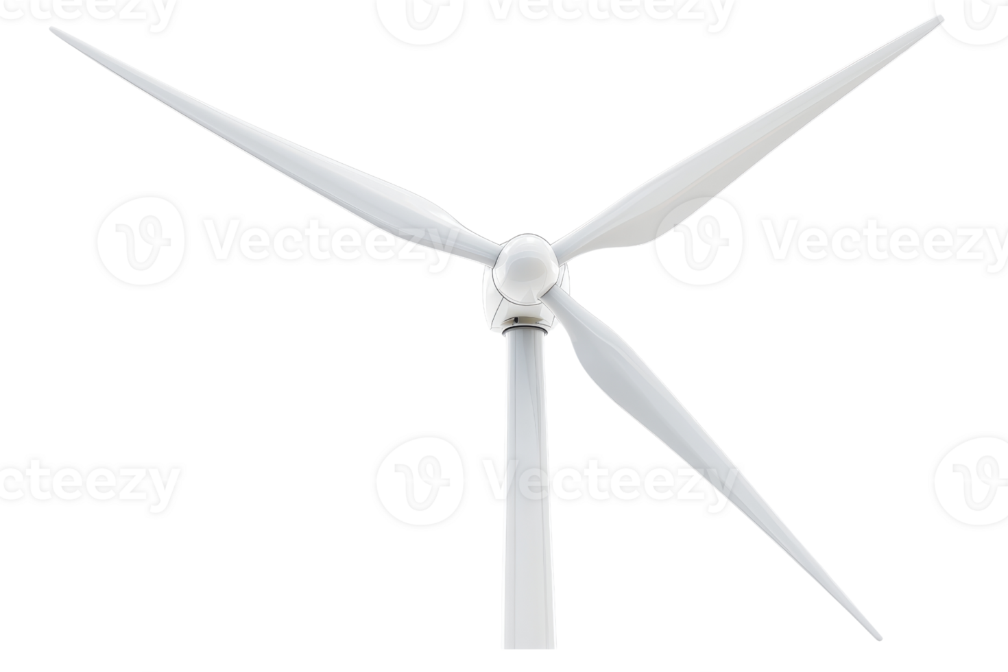 Isolated white wind turbine with three blades, representing clean energy and wind power generation. Ideal for renewable energy concepts. png