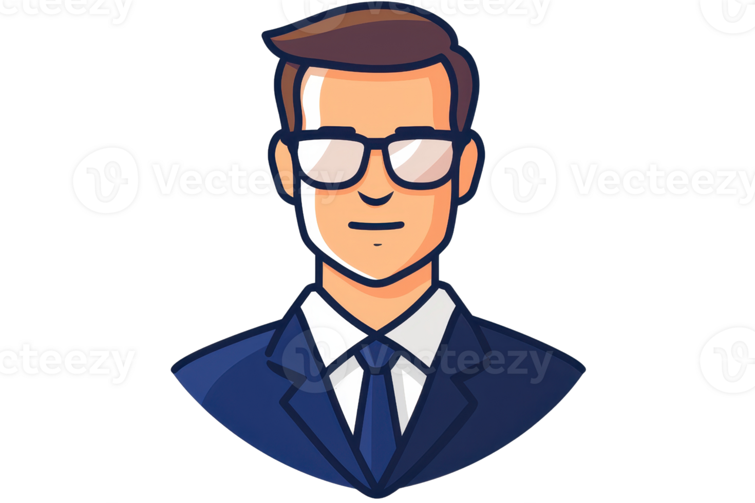 Cartoon illustration of a professional man wearing a suit and glasses. Ideal for business, avatar, and profile icon. png