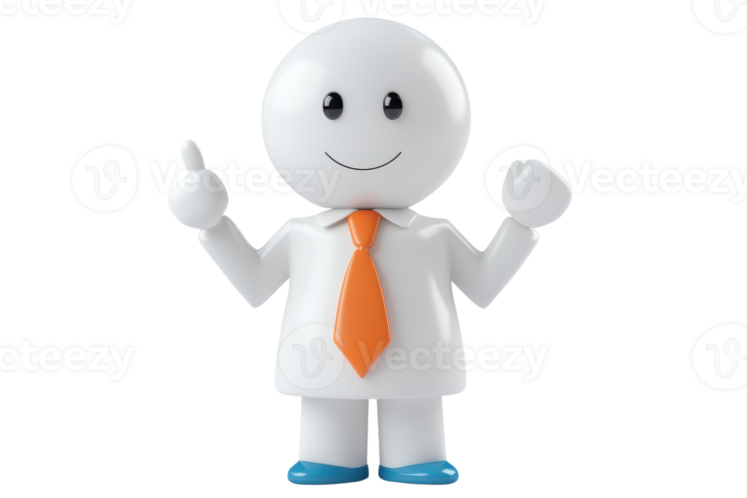Smiling 3D character in white shirt and orange tie, giving thumbs up. Cheerful and positive mascot or icon for business or education. png