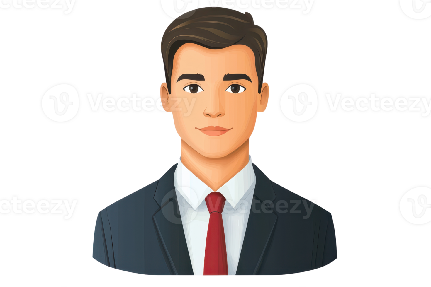 Business cartoon portrait of a man in a suit and red tie. Ideal for professional use, corporate identity, or office decor. png