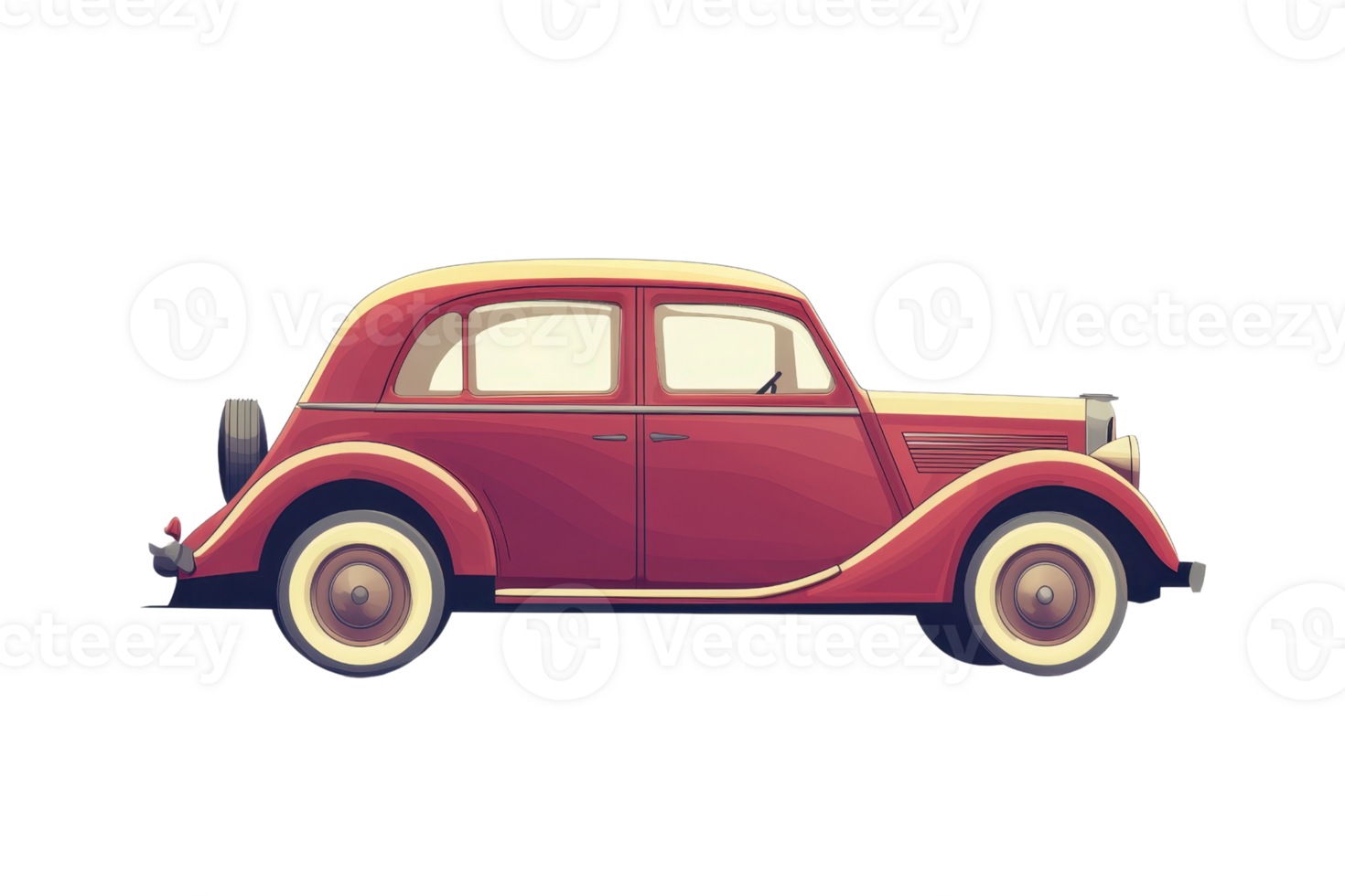Elegant vintage red car illustrated in a retro style, perfect for nostalgic and classical-themed designs and automotive projects. png