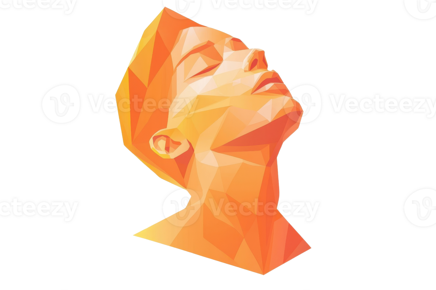 Geometric artwork of a serene face in orange tones, showcasing modern polygonal design and abstract artistry in vibrant color. png