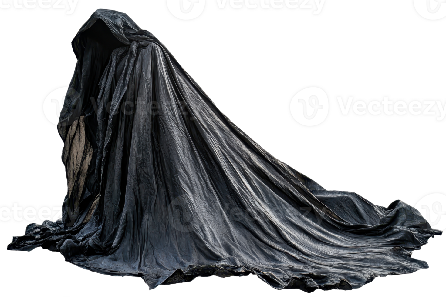 Mystery figure draped in a black cloak, creating a dark and eerie atmosphere perfect for spooky and gothic themes. png