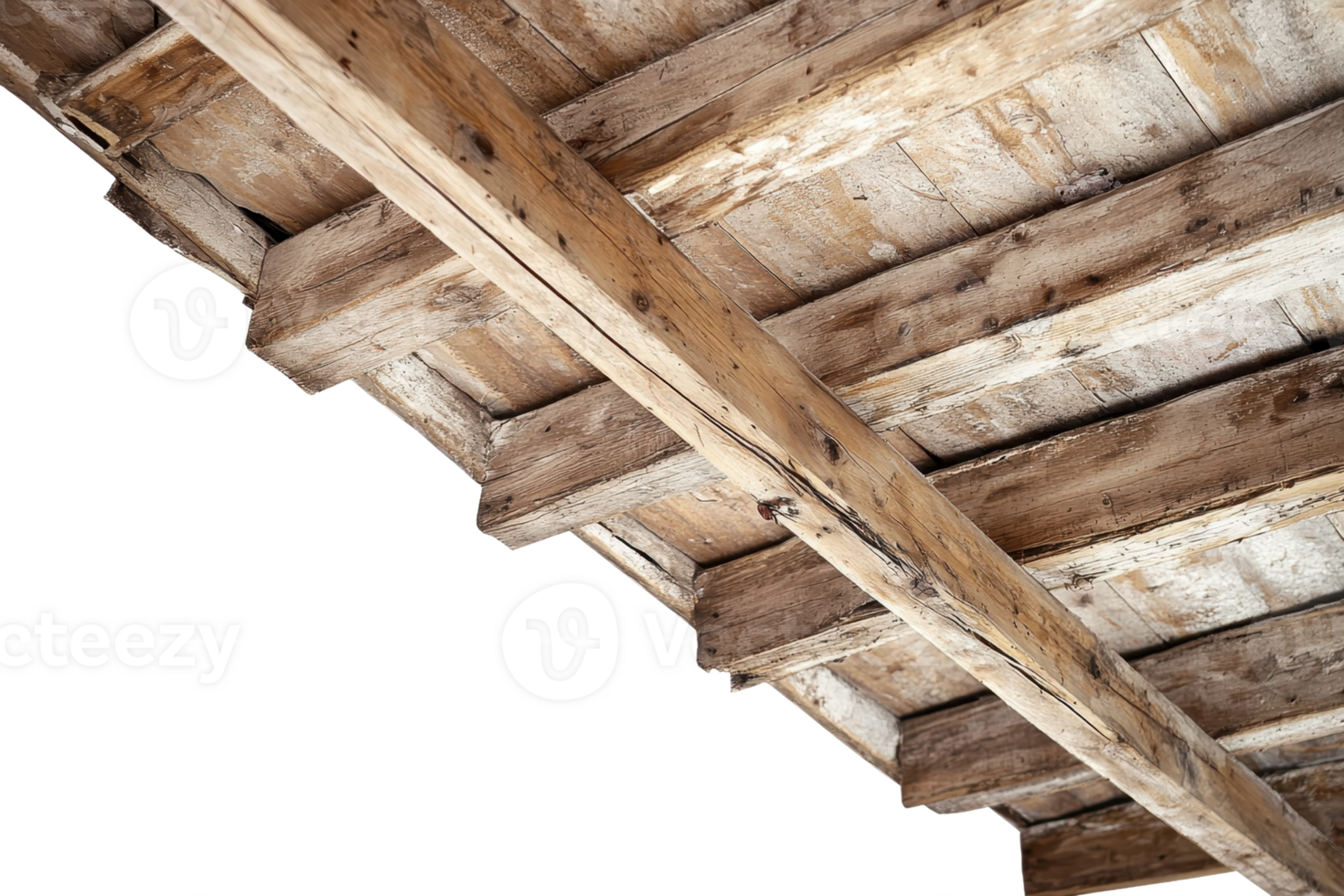 Rustic wooden ceiling beams showcasing natural wood texture and vintage architectural design, ideal for interior design and construction projects. png