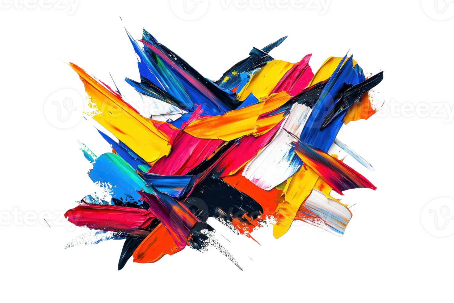 Vibrant abstract painting with bold, colorful brushstrokes creating a dynamic and expressive modern art piece. png