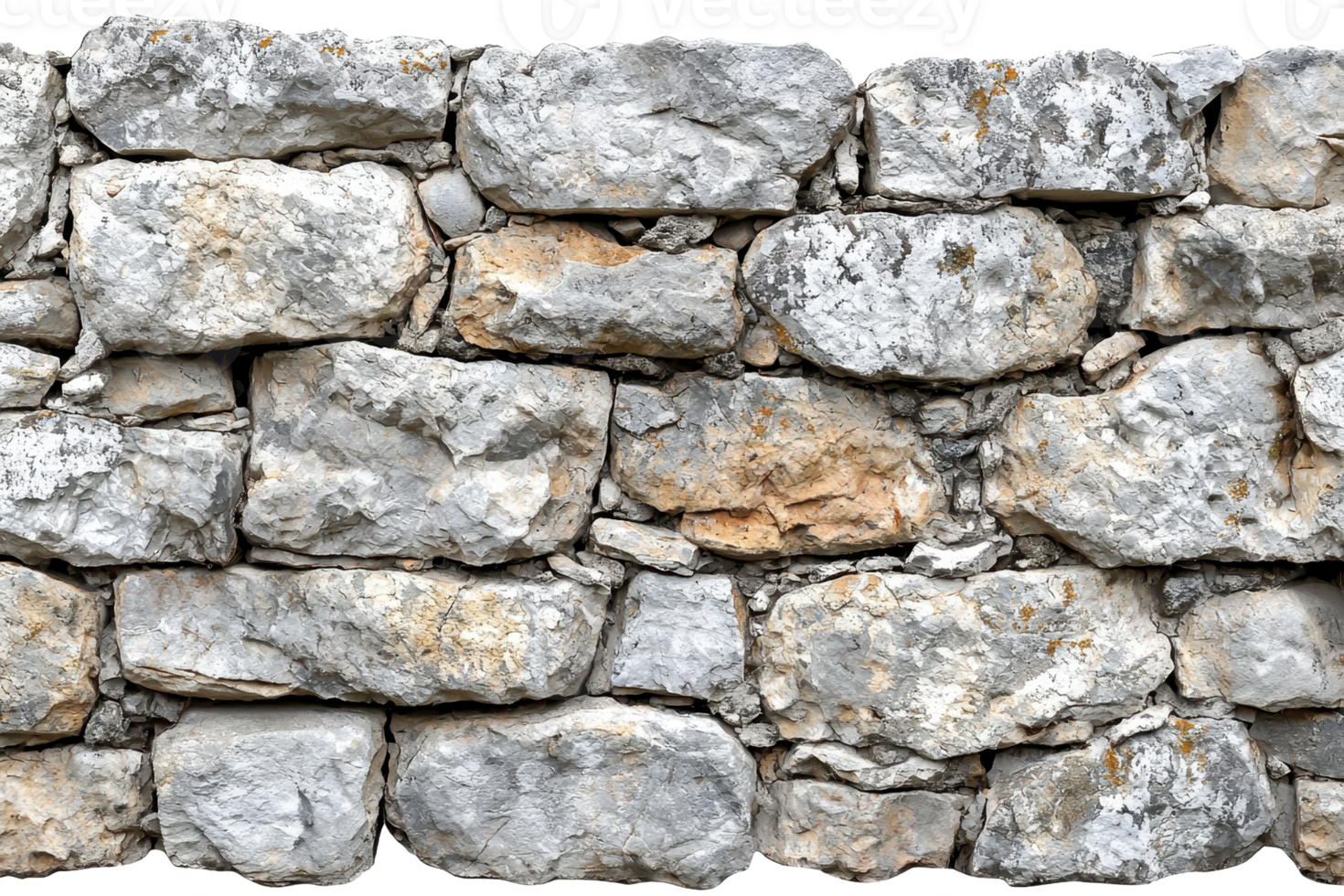 Close-up of a rustic stone wall with irregularly shaped rocks, showcasing weathered textures and natural colors of the stones. png