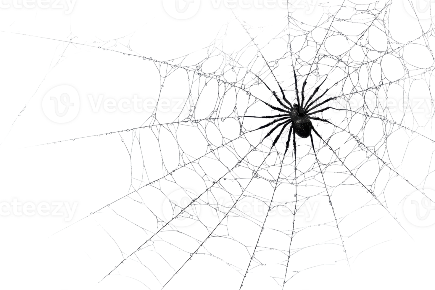 Detailed spider web close-up, showcasing intricate design of nature. Ideal for Halloween, arachnid studies, and web-themed designs. png