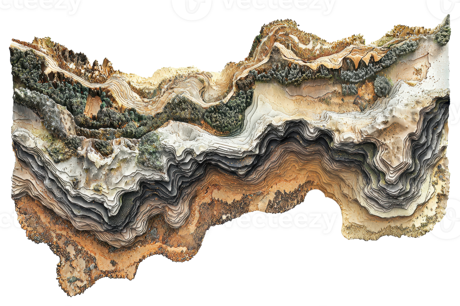 Detailed cross-section of geological layers showcases sedimentary rock formations and earth textures. Ideal for geological and educational purposes. png