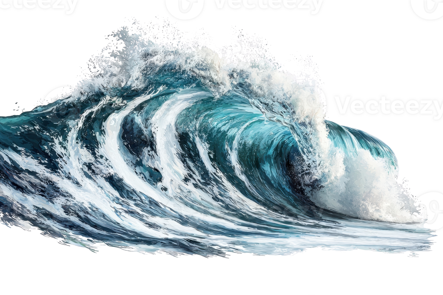 Dynamic ocean wave crashing with powerful force, showcasing the beauty and intensity of nature's raw energy and the majestic sea's movement. png
