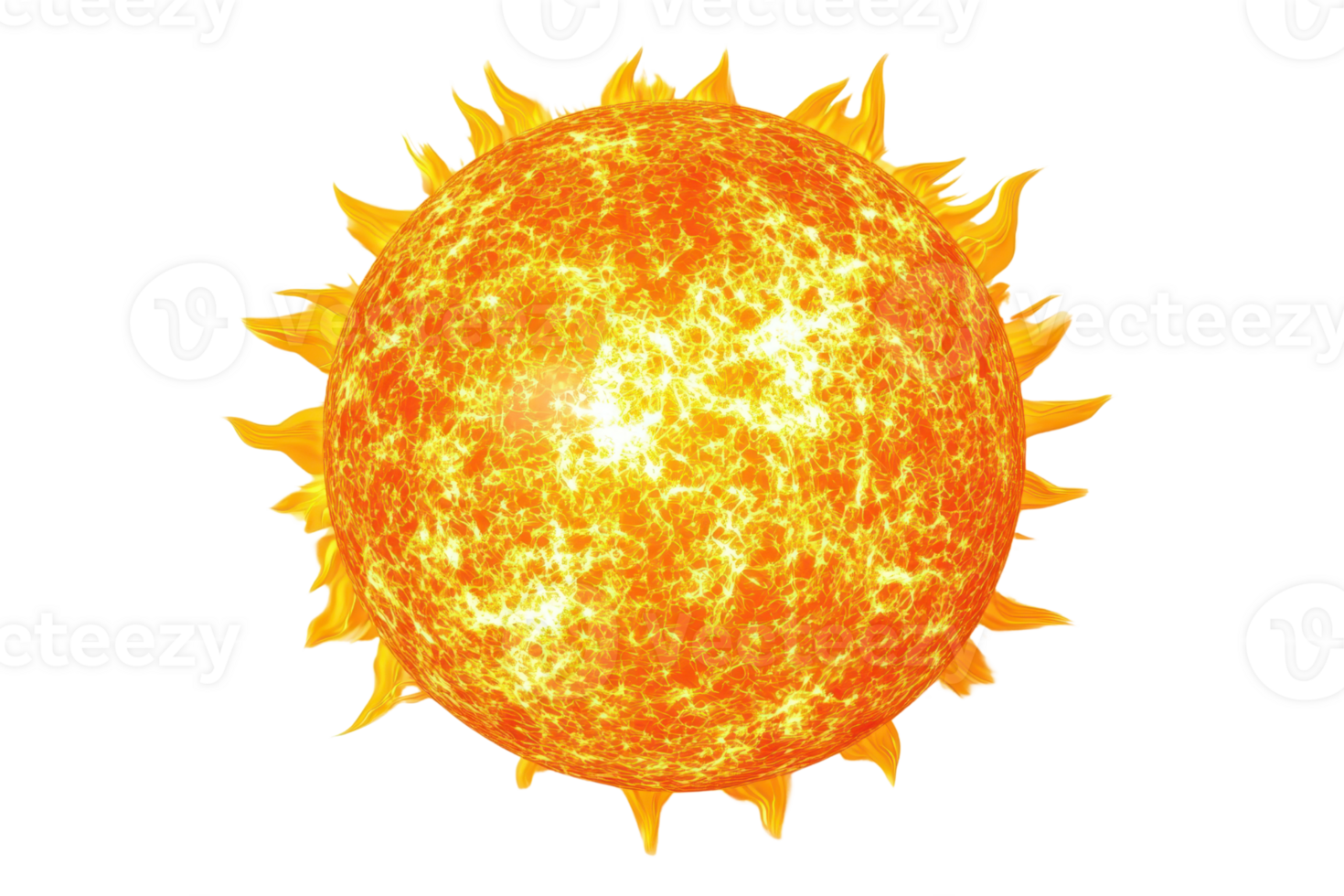 High-resolution image of the sun with bright, fiery colors and detailed textures, perfect for educational or scientific purposes. png