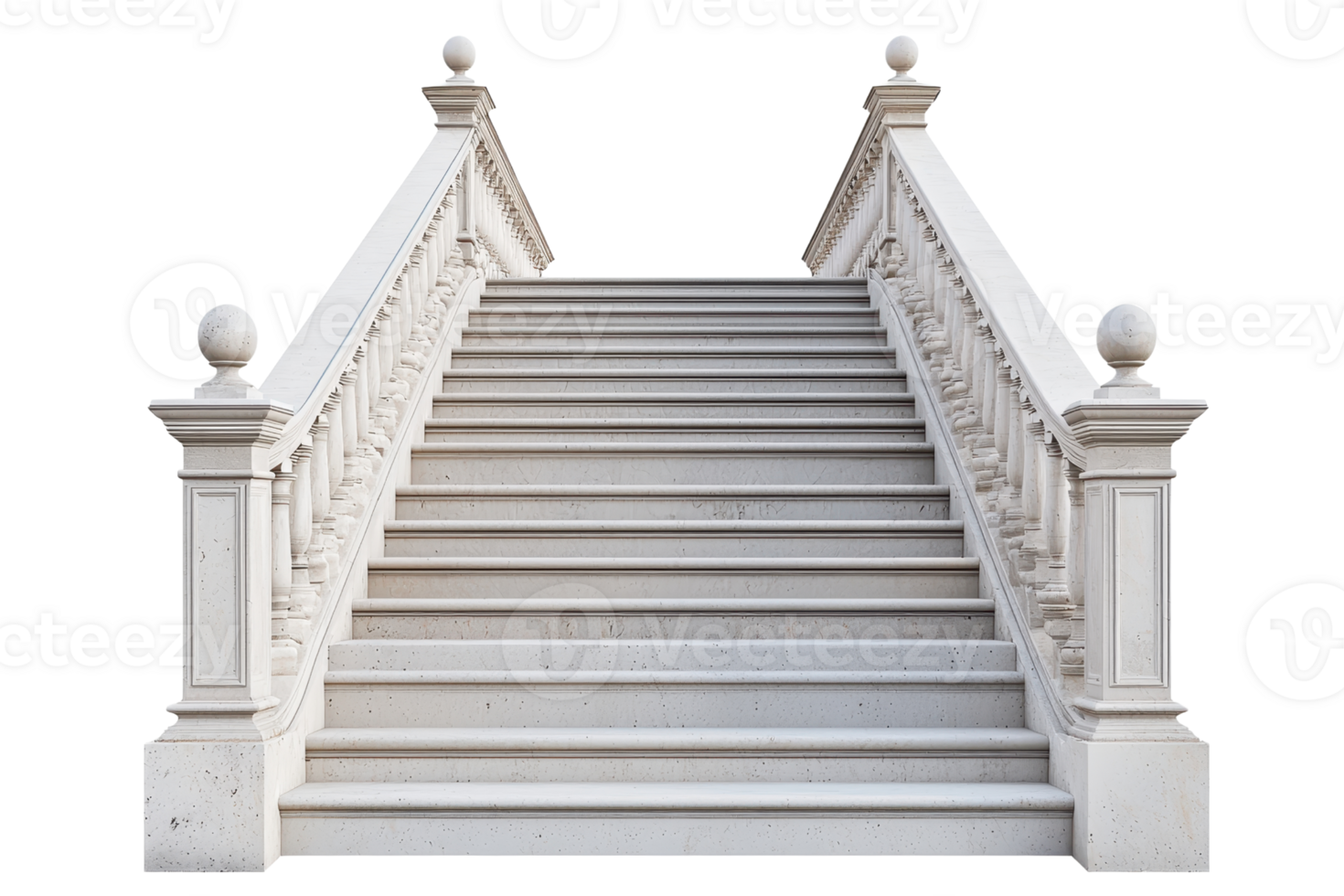Elegant marble staircase with detailed railings and spherical decorations, perfect for architectural and design projects. png