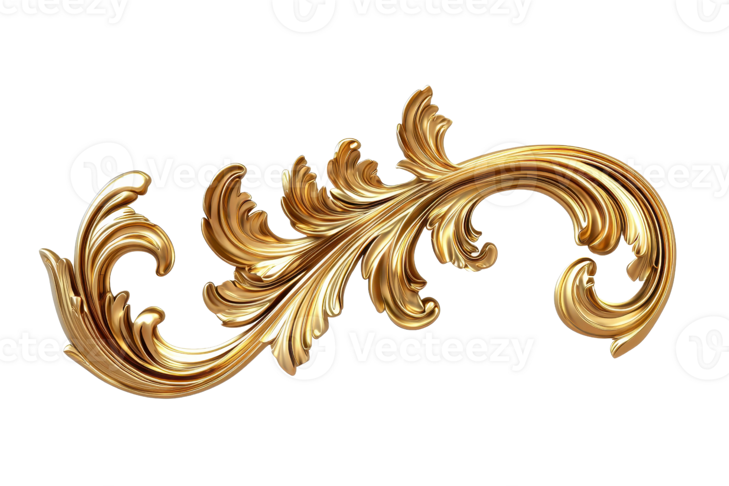 Elegant golden floral design element in a baroque style, perfect for decorative use in invitations, logos, and artistic projects. png
