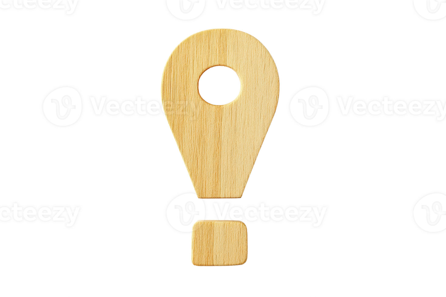 Wooden exclamation mark symbol isolated on transparent background. 3D rendering illustration of a punctuation mark made of wood. png