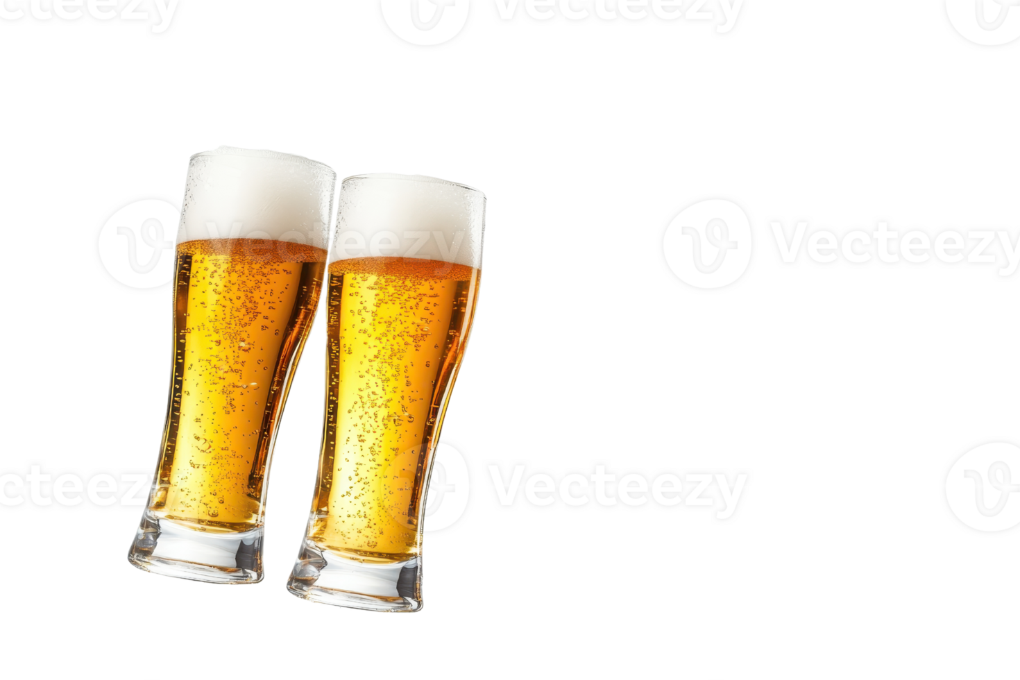Two frothy glasses of beer with bubbles, ideal for celebrating, toasting, or relaxing. Perfect for summer, parties, or beer-related events. png