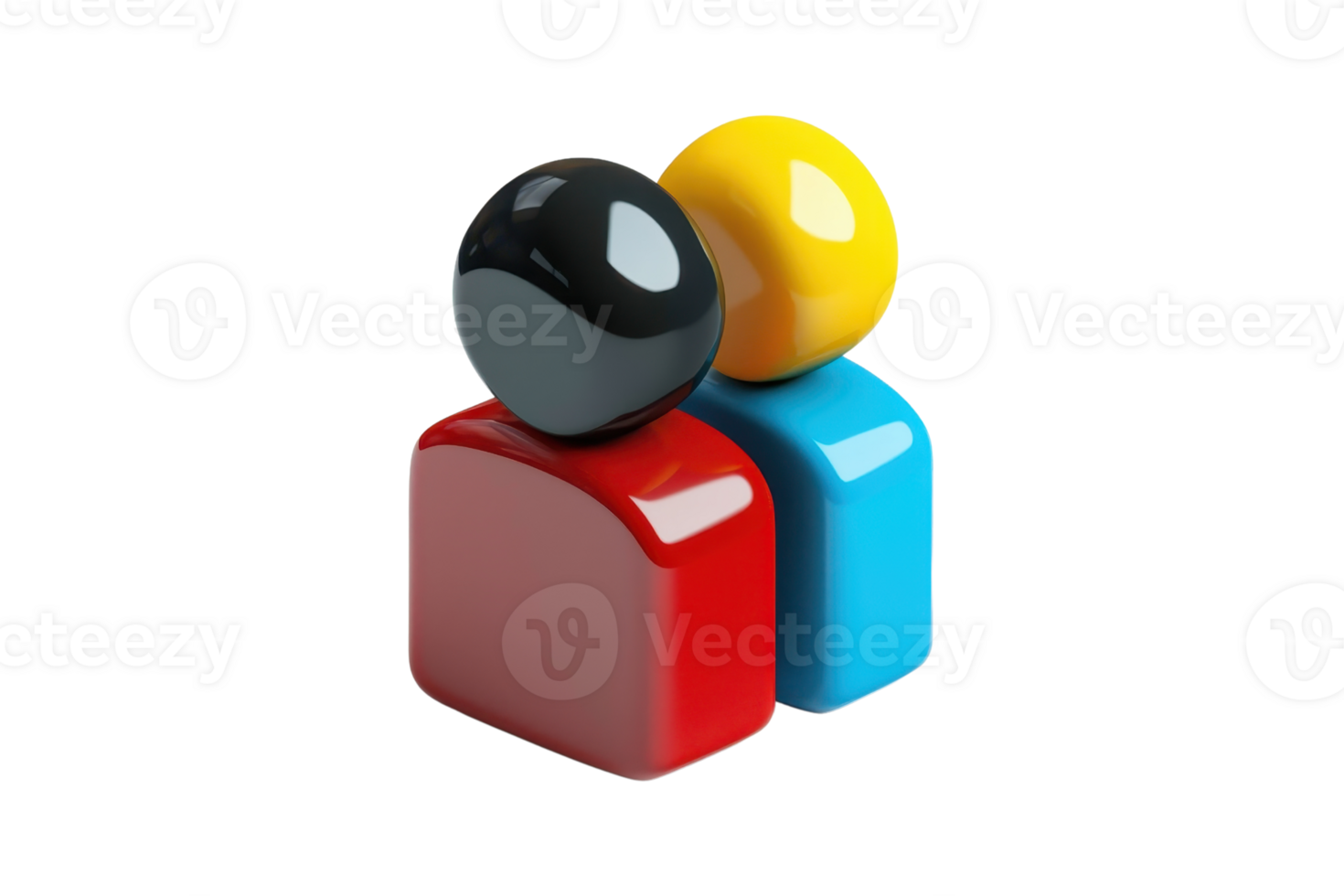 3D icon of two abstract people figures in red and blue, representing teamwork and unity in a modern and minimalist style. png