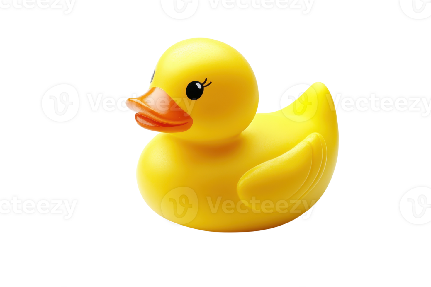 Bright yellow rubber duck isolated on a transparent background. Ideal for kids' toys, bath time fun, and playful decor. png