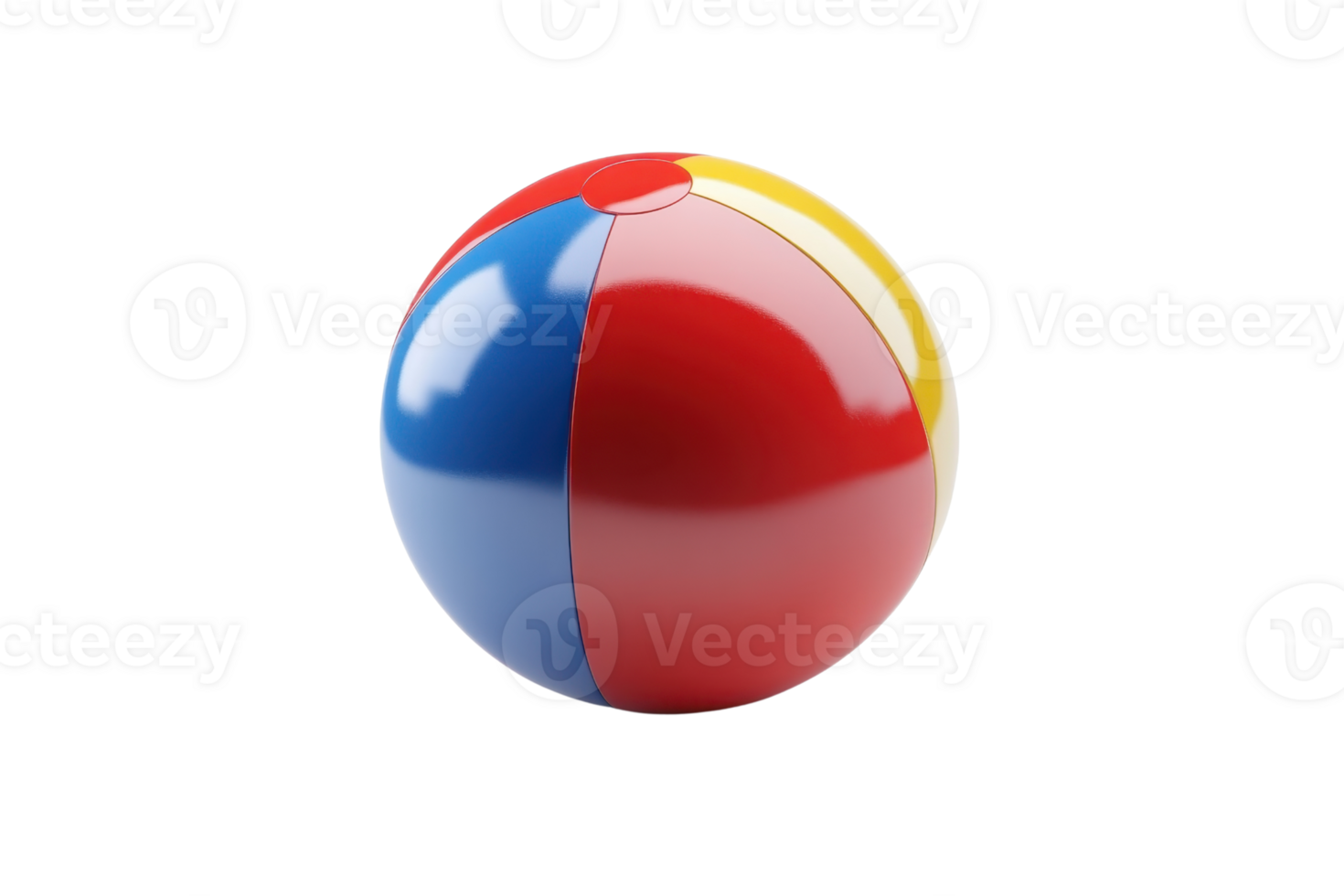 Colorful beach ball with red, blue, yellow, and white segments. Perfect for summer recreation, kids' parties, and pool fun. png