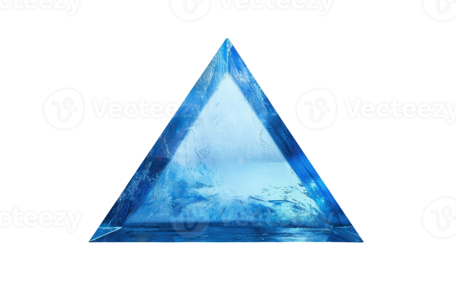 Stunning blue crystal pyramid with intricate internal formations, perfect for abstract and mystical themes in design and art projects. png