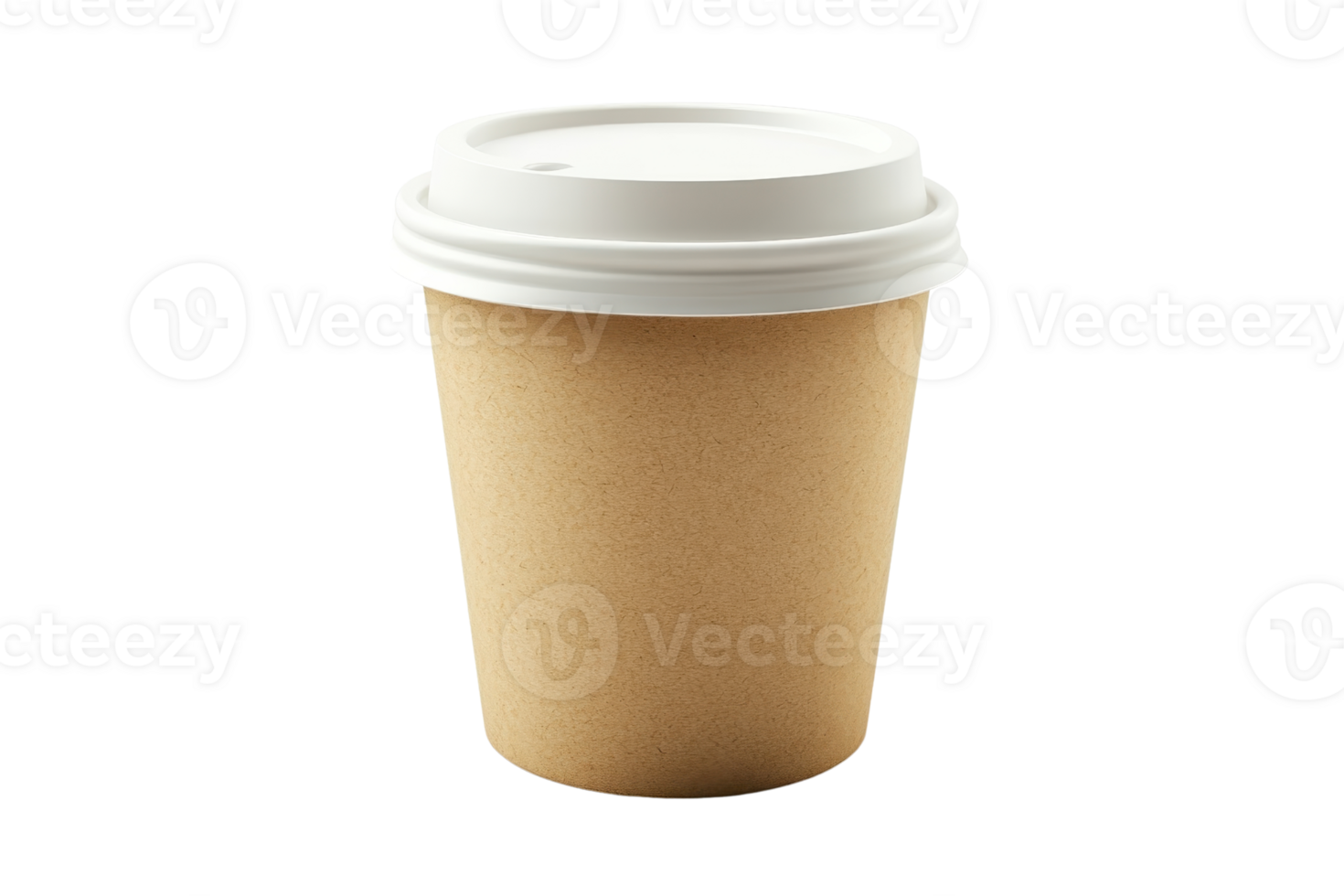 Brown disposable coffee cup with white lid isolated on transparent background. perfect for takeout, beverage, and eco-friendly themes. png