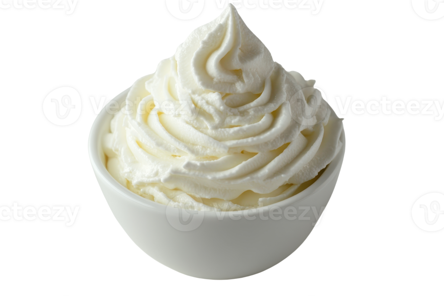 Close-up of a bowl filled with creamy, fluffy whipped cream. Perfect for dessert toppings, baking, and culinary creations. png