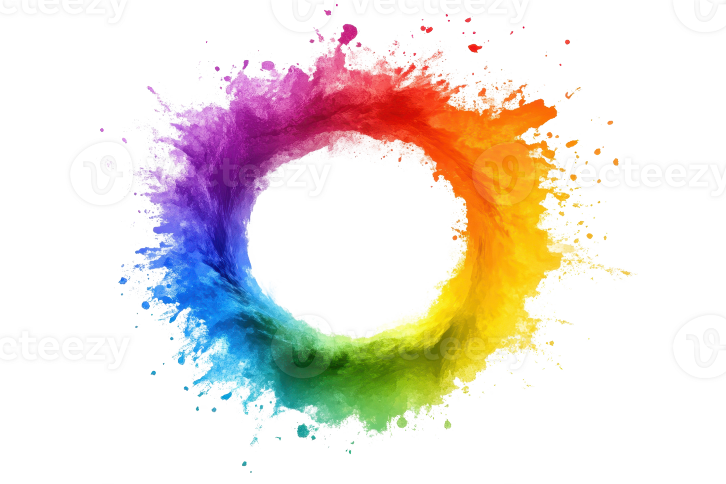 Vibrant circular color splash in rainbow hues with a white center, perfect for art, design, and creative projects. png