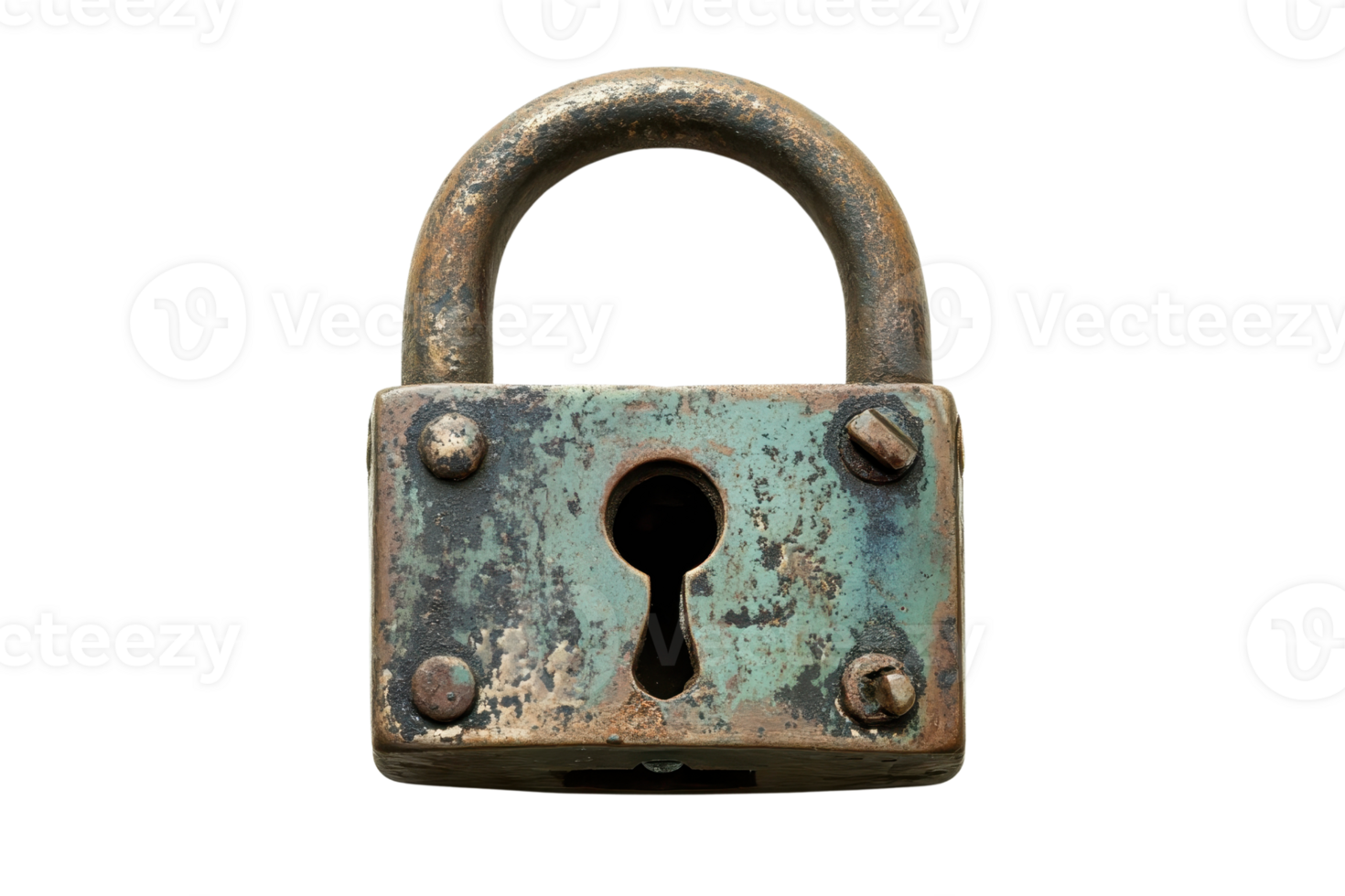 Vintage rusty padlock isolated on transparent background. representing security and antique design. png