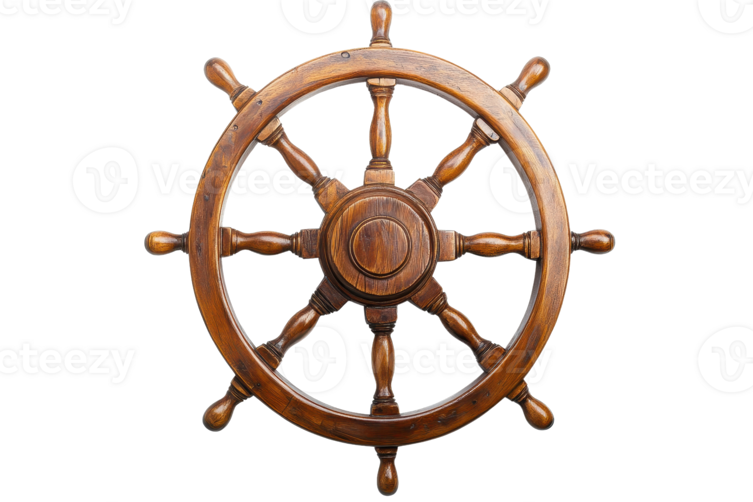 Wooden ship wheel isolated on transparent background. nautical steering wheel from a vintage boat, maritime decor, navigation concept. png