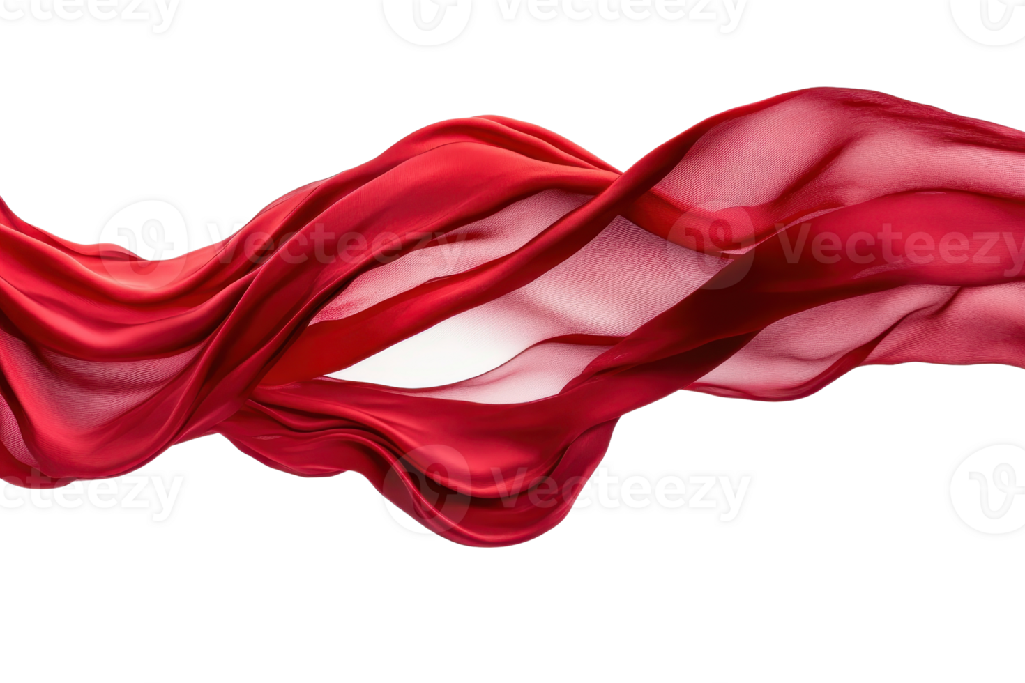 Vibrant red silk fabric flowing gracefully, creating a mesmerizing wave pattern on a transparent background. symbolizing elegance and luxury. png