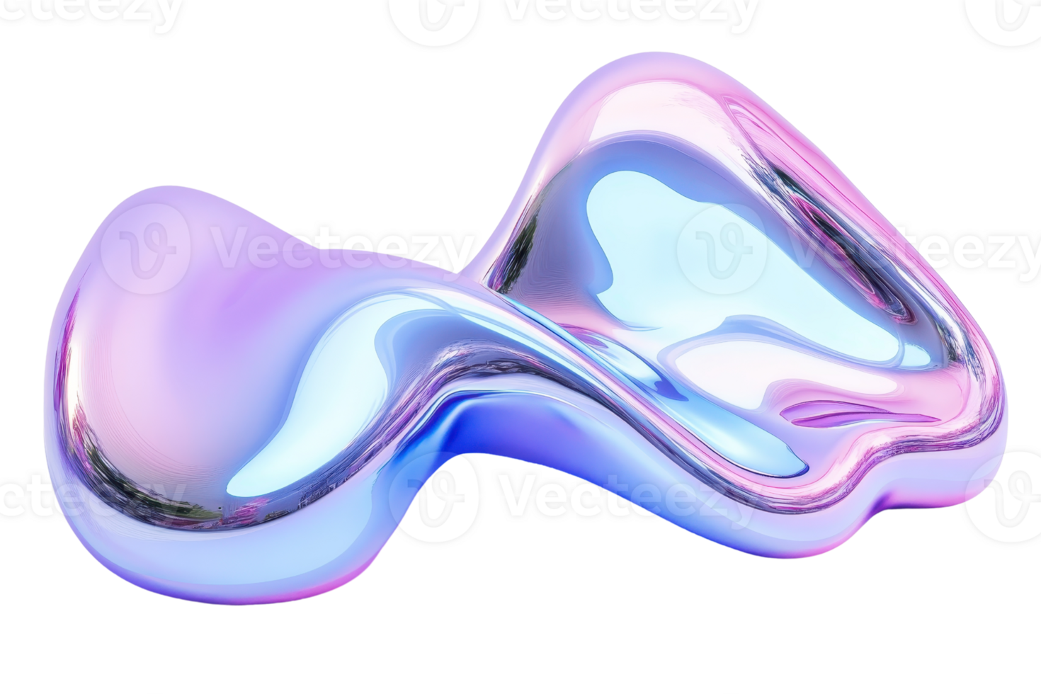 Abstract iridescent fluid shape with smooth, flowing contours and reflective surface in pastel colors. Digital art rendering. png