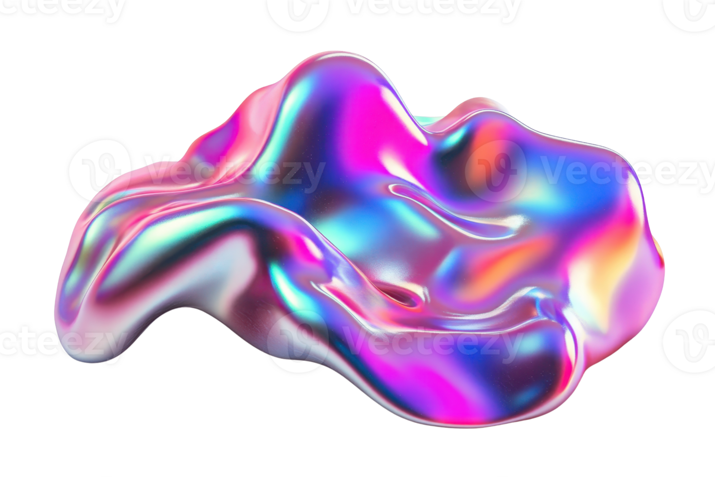 Abstract shiny fluid shape in vibrant colors with metallic texture, ideal for digital backgrounds and modern designs. png