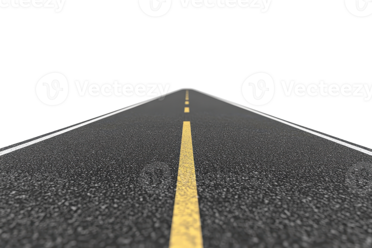 Straight asphalt road with yellow dividing line. Perspective view of empty highway against isolated transparent background. png