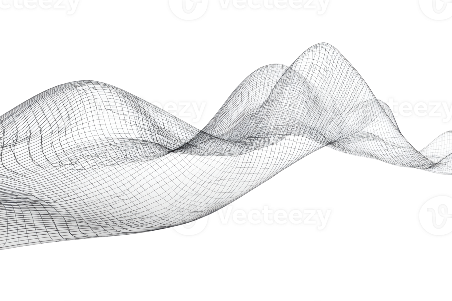 Abstract 3D wireframe wave pattern in black and white with a dynamic landscape, ideal for tech background, design, and futuristic concepts. png