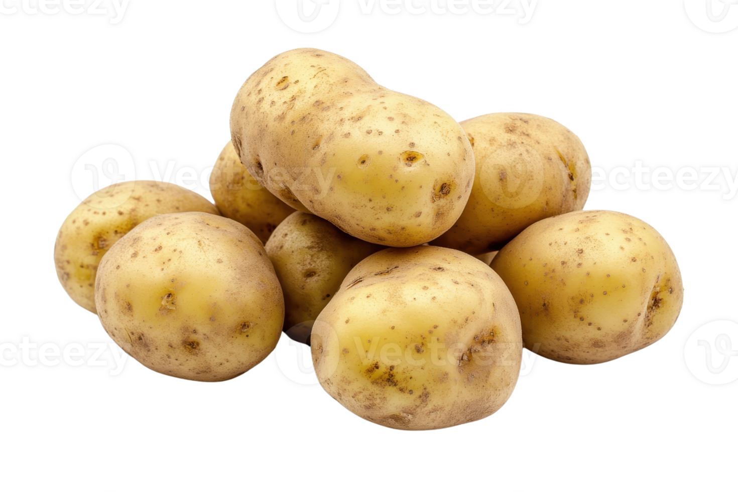 A pile of fresh, unpeeled potatoes on a transparent background. Perfect for use in cooking, agriculture, or nutrition-related projects. png