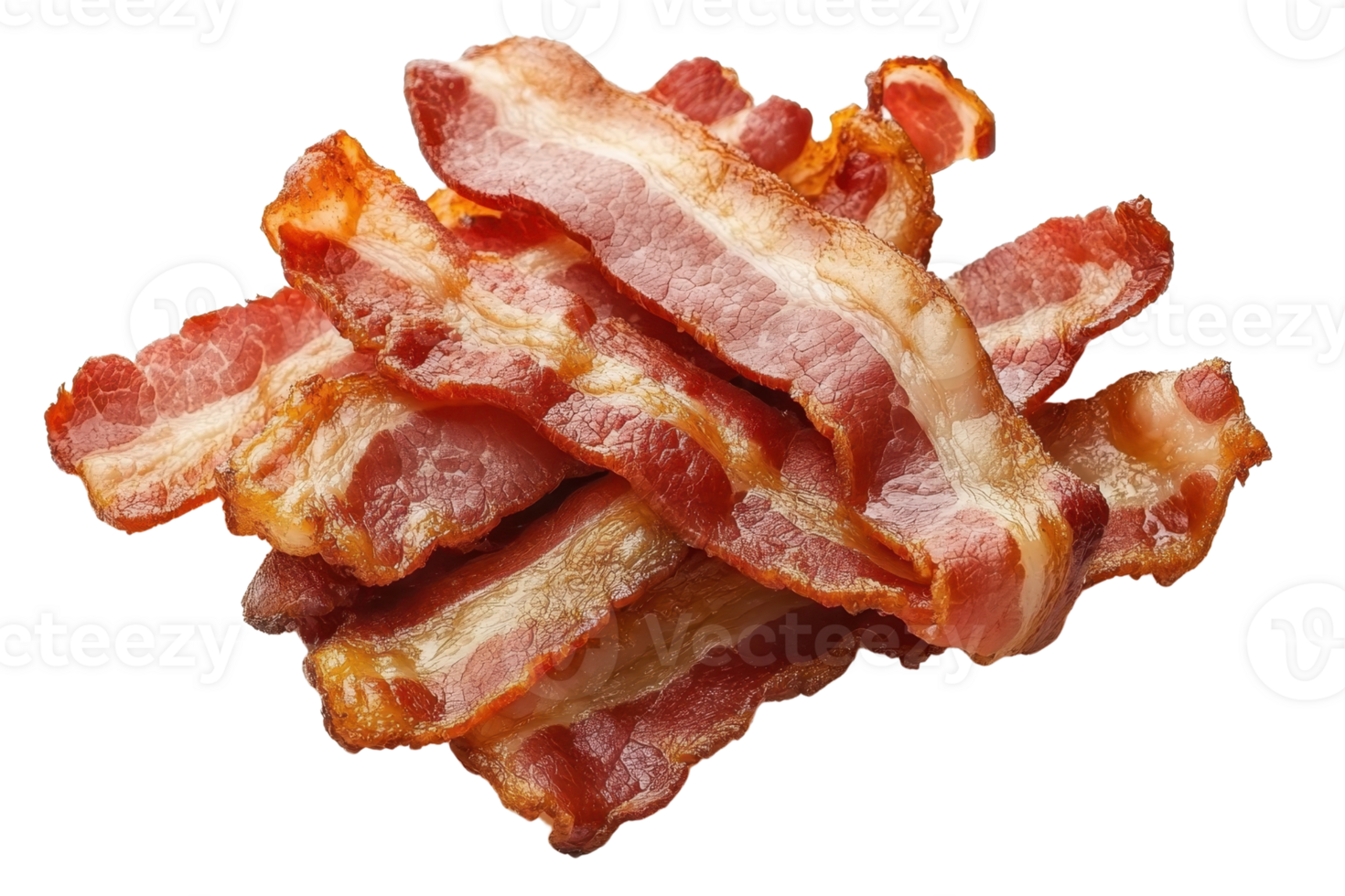 A mouthwatering stack of crispy fried bacon slices, perfect for a savory breakfast or as a delicious snack. png