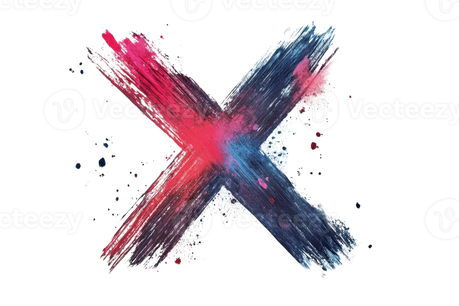 Colorful abstract artistic brush stroke forming an X shape on transparent background. representing creativity and modern art. png