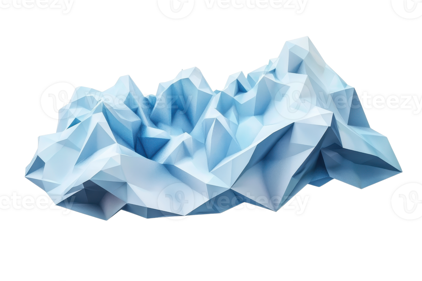 Abstract low-poly 3D rendering of a blue mountain range or iceberg, showcasing geometric shapes and modern design. png