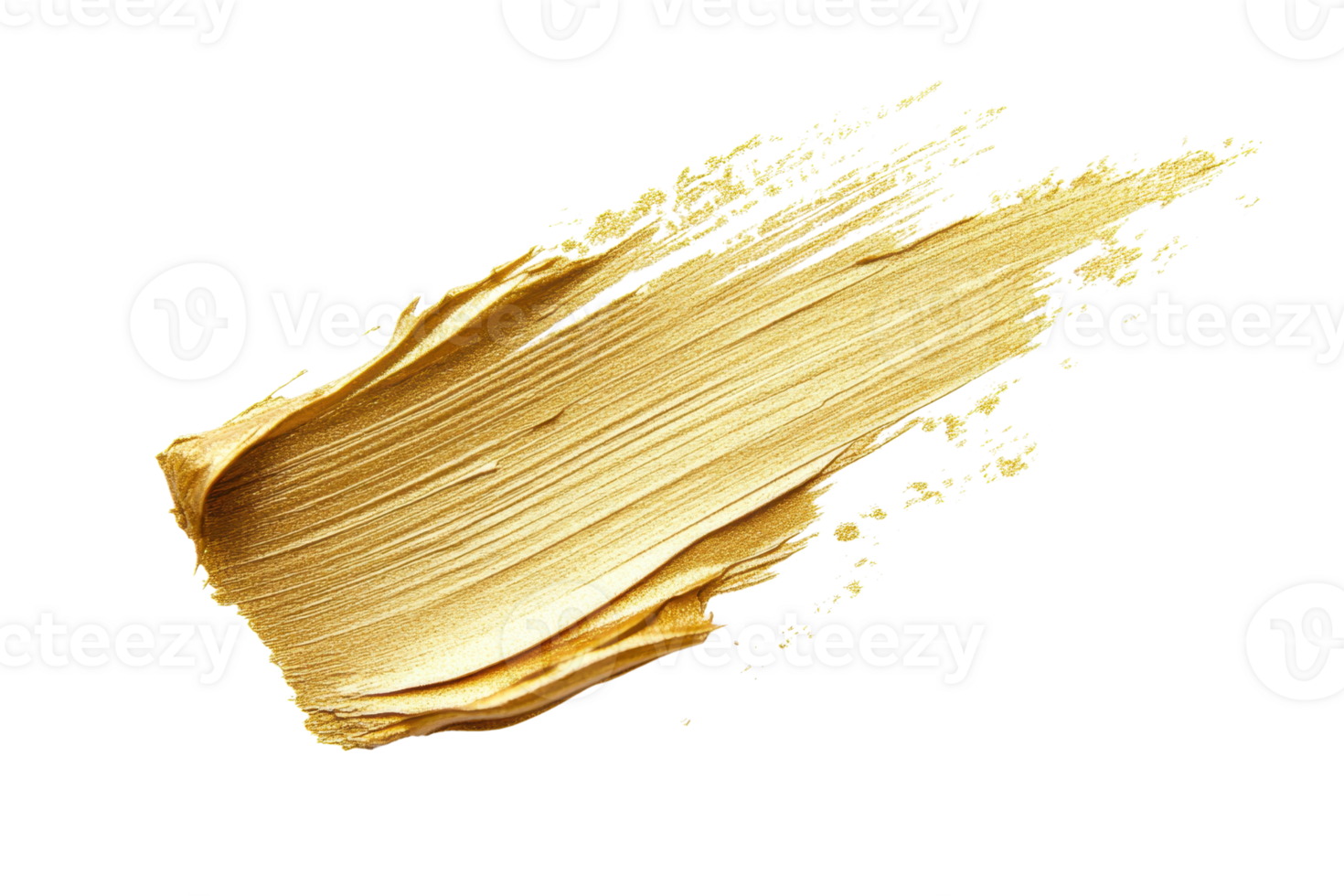 Close-up of golden paint brush stroke on a transparent background. displaying texture, shine, and elegance in a minimalist design. png