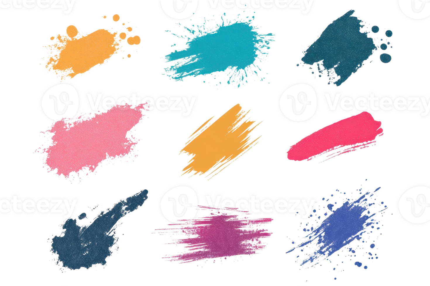Colorful brush strokes on transparent background. abstract artistic expression with vibrant paint splashes, perfect for creative design projects. png