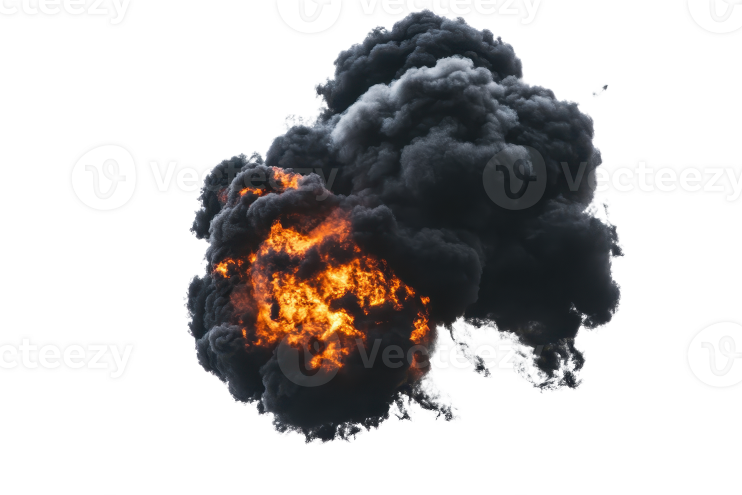 Dramatic explosion with fiery flames and dark smoke billowing, perfect for depicting chaos, destruction, and intense action scenes. png